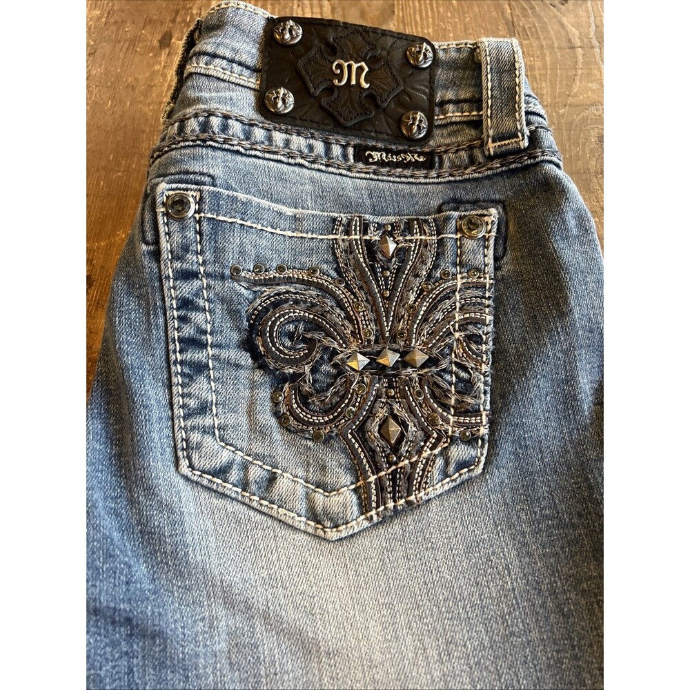 MISS ME Jeans Womens 27 Blue Bootcut Embellished Pockets Flare JP5182B10 EUC - Picture 2 of 16